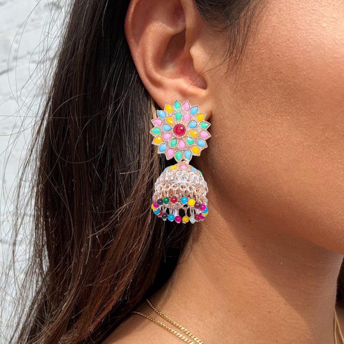 Red Kundan Multi color Jhumki