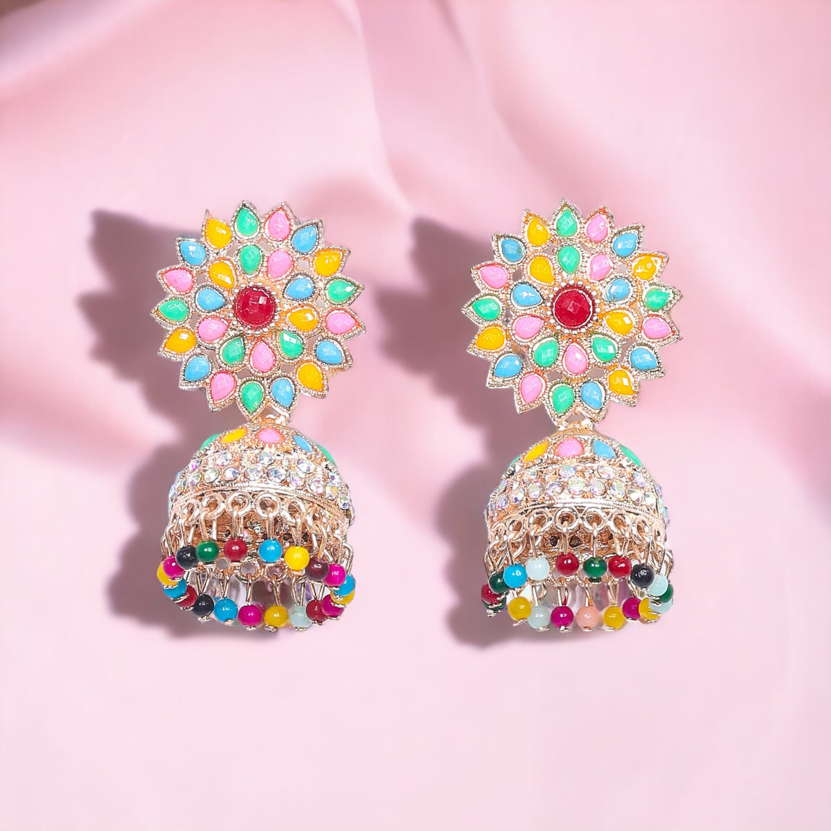 Red Kundan Multi color Jhumki