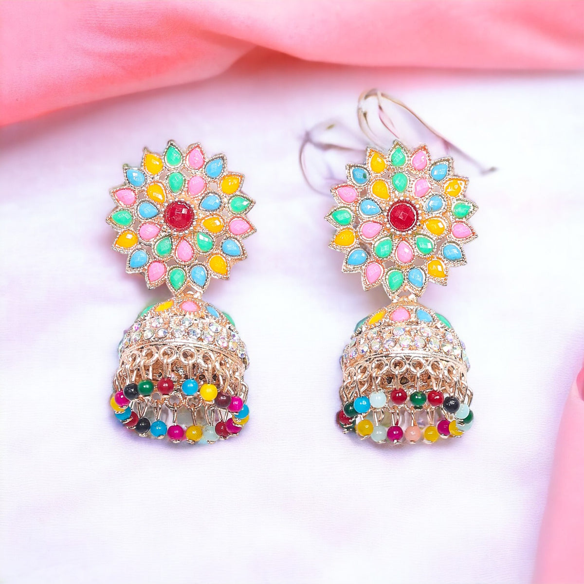 Red Kundan Multi color Jhumki